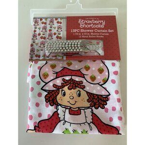 13 Piece Set Strawberry Shortcake Shower Curtain Set And Metal Hooks 72 X 72 NEW